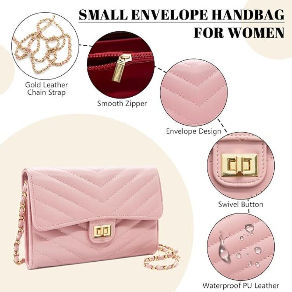 Womens Quilted Crossbody Bag Pink Classic Spring Purse - Picture 9 of 11